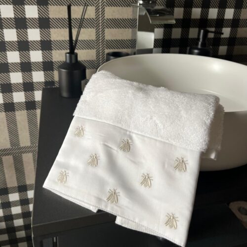 Coppia spugna asciugamano+ospite Mastro Raphael API SATIN BIANCO CON BALZA BIANCA