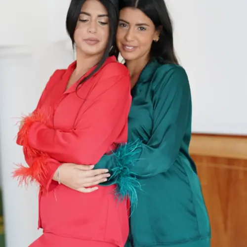 Pigiama donna lungo FILO D'ANGELO PIUME VERDE