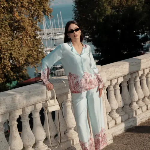 Pigiama donna lungo Filo D'angelo FELICIA TURCHESE