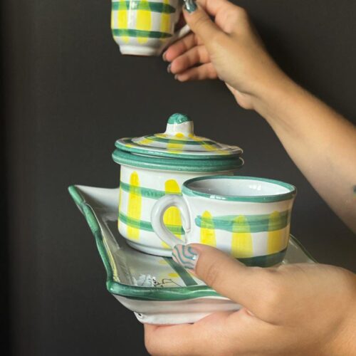 Set 2 tazzine con zuccheriera e vassoio Keramos ceramica Santa Stefano di Camastra VERDE